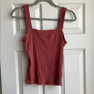 Express Ribbed Square-Neck Tank Top in Rosewood